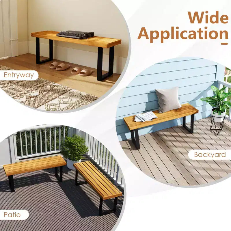 Costway Banc en bois d’acacia de 48 po pour 2 personnes, 1/2 PCS, avec pieds en métal et patins réglables, pour entrée