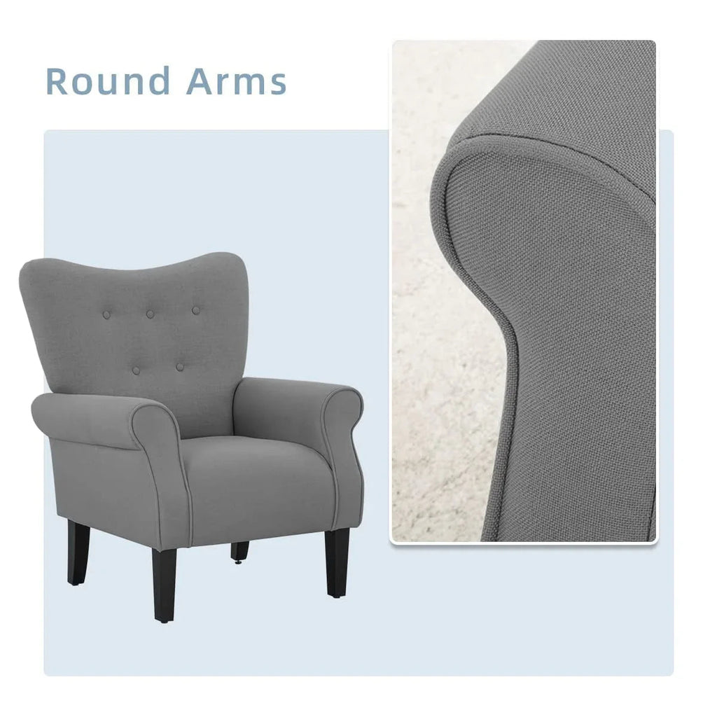 Erommy moderne fauteuil, fauteuil met hoge rugleuning, gestoffeerde eenzitsbank met knopen en houten poten voor de woonkamer