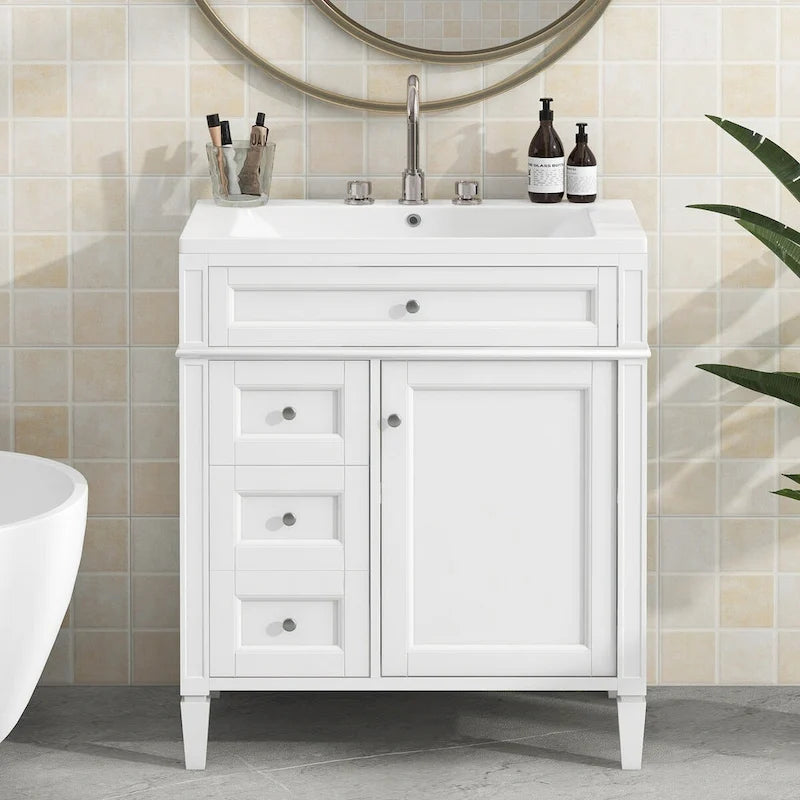 Meuble-lavabo de salle de bain avec vasque à poser et tiroir basculant