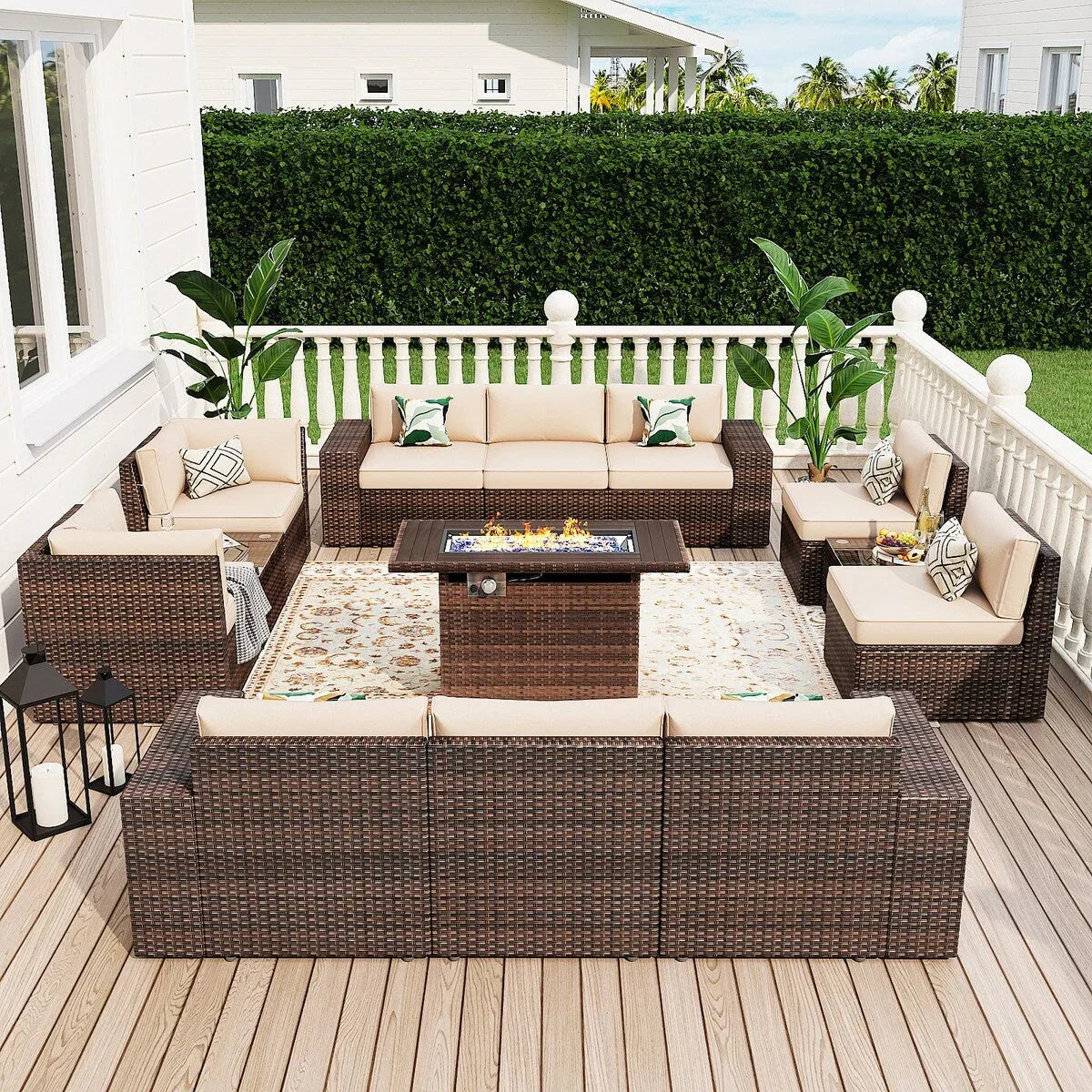 Set di mobili da patio da 13 pezzi con tavolo focolare 44
