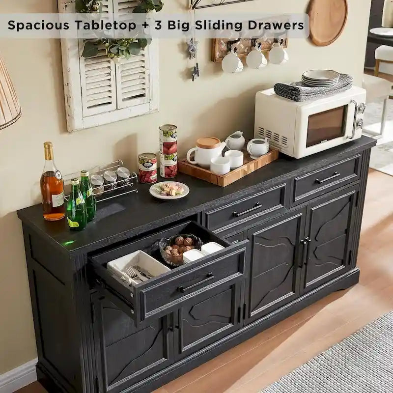 Credenza a buffet in stile rustico, mobile per angolo caffè o bar per vini per sala da pranzo - N/A