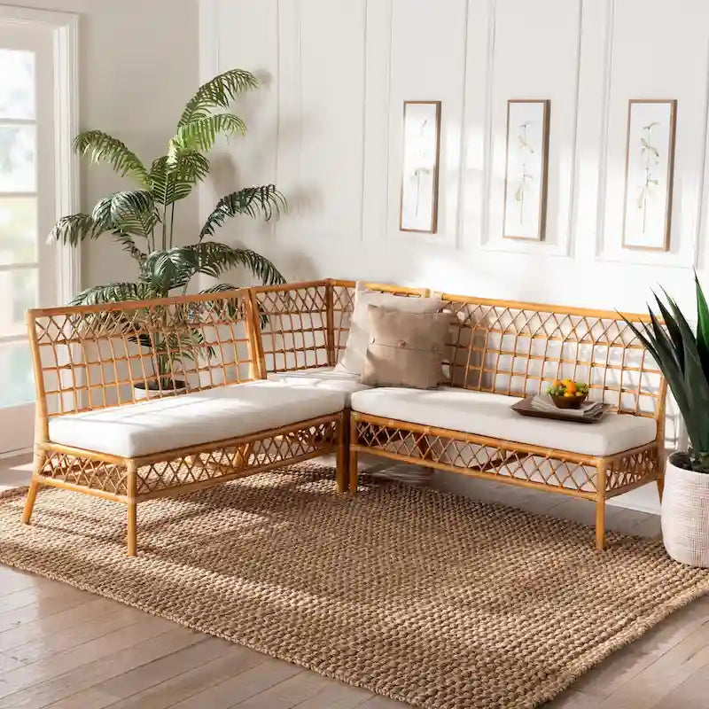 Capella moderne bohemian eethoekset van honingkleurig rotan, 3-delig