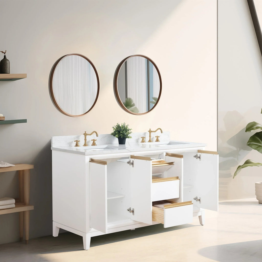 Vanity Art Bathroom Vanity with Ceramic Sink and Engineered Marble Top