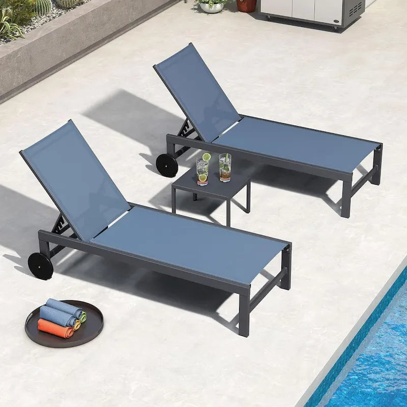 PURPLE LEAF Patio Chaise Lounge Set for 2 Outdoor Chaise Lounger Chair with Aluminum Frame