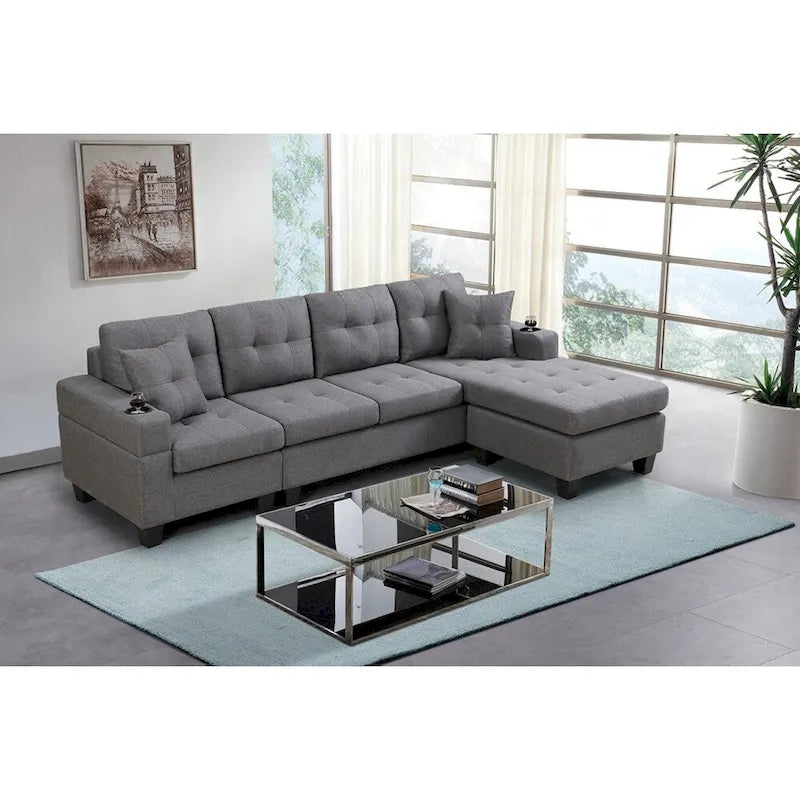Wohnzimmer-Ecksofa mit L-förmiger Chaiselongue und Becherhalter