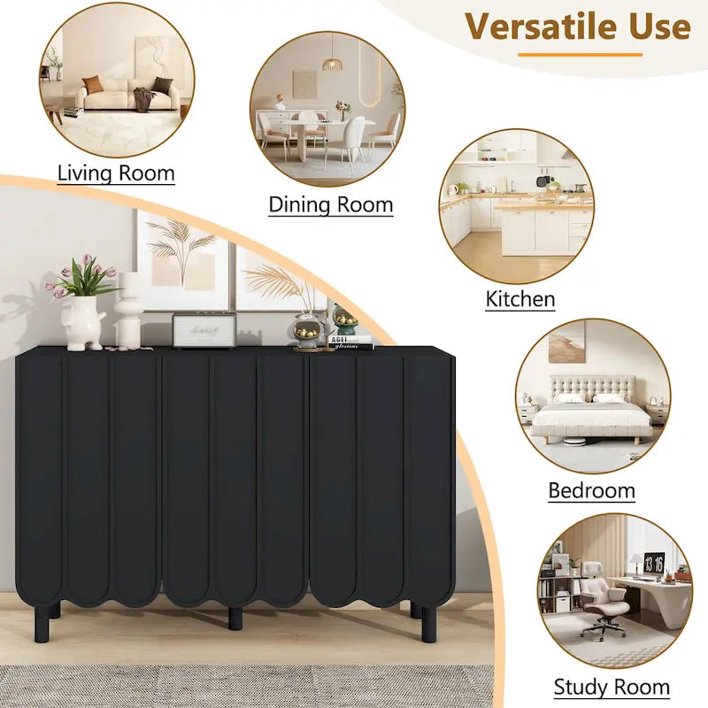 Minimalistischer Schuhschrank im Cremestil mit 5 Beinen aus Massivholz, Sideboard mit verstellbaren Ablagen