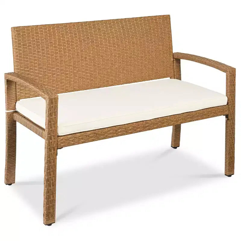 Best Choice Products Outdoor-Gartenbank aus Korbgeflecht für 2 Personen, Garten- und Terrassenmöbel mit einer Tragkraft von 700lb, Kissen