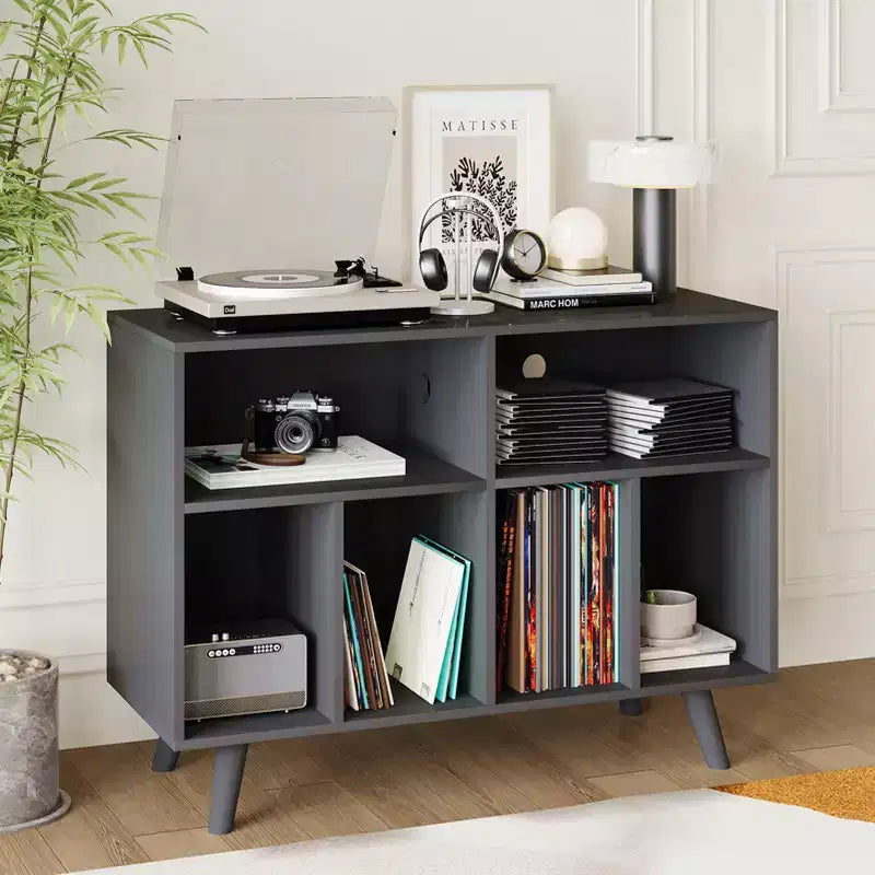 COZONY platenspelermeubel met vinylopslag, decoratieve boekenkast en platenspelerstandaard van 39.5, geschikt voor maximaal 350 platen, voor de woonkamer