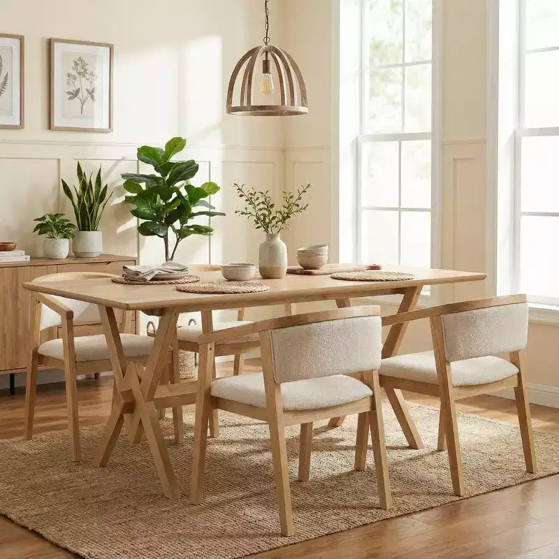 Ensemble de salle à manger Simon 5 pièces, en hévéa, style moderne du milieu du siècle, avec chaises revêtues de bouclé, de Christopher Knight Home