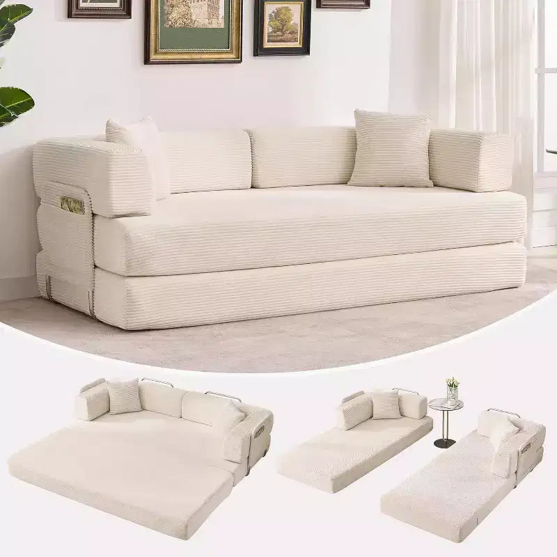 Canapé-lit convertible 5 en 1, banquette modulaire en velours côtelé de 78.8 avec cadre robuste, futon multifonction pour petits espaces, salon et chambre d’amis