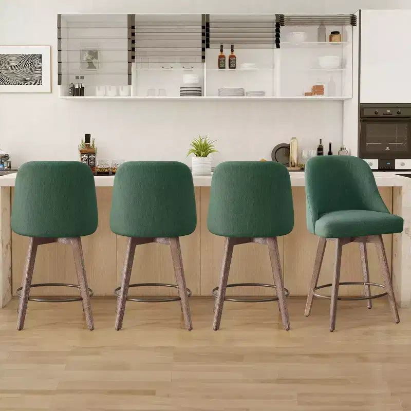 Bekrvio 26 Barhocker in Thekenhöhe, drehbar, 4er-Set, mit Rückenlehnen und Holzbeinen, mit Leinenstoff/PU-Leder bezogen, für Kücheninseln
