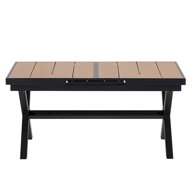 7-delige uitschuifbare eethoek voor buiten met uitschuifbare tafel en 6 stoelen met armleuningen