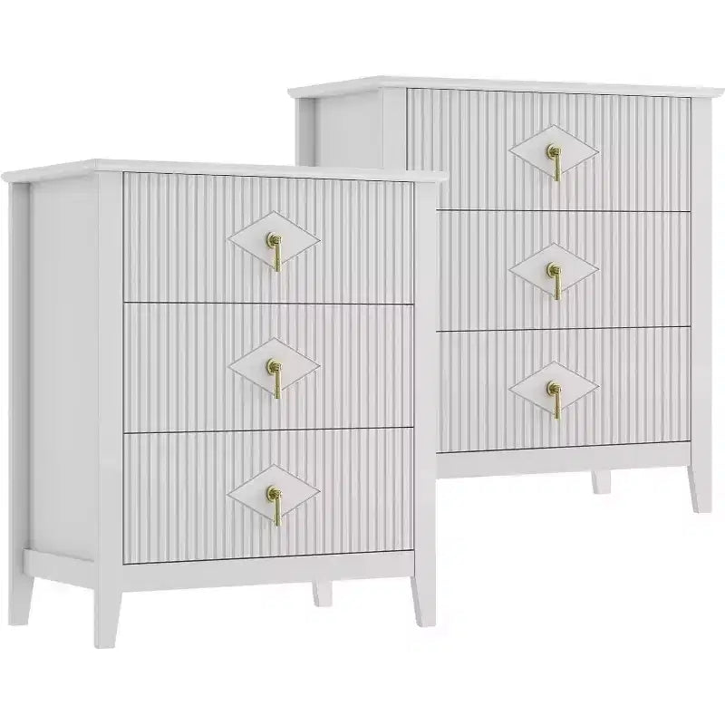 Lot de 2 tables de chevet en bois cannelé, commode de 27.5 de large à 3 tiroirs, tables de chevet modernes, commode pour chambre ou salon