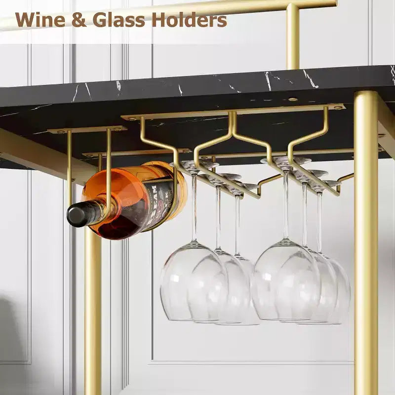 Barkarren met opbergrekken met 4 niveaus, mobiele barkarren op wielen met wijnrek en glazenhouder voor keuken, eetkamer en woonkamer