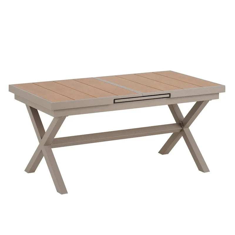 7-delige uitschuifbare eethoek voor buiten met uitschuifbare tafel en 6 stoelen met armleuningen