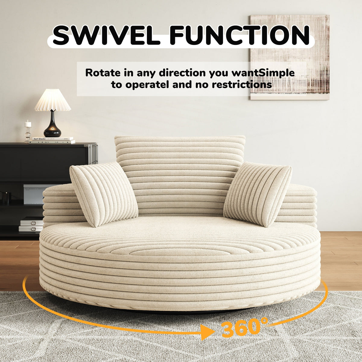 Einzelsessel mit Cord-Chenille-Bezug und Schaumstoffpolsterung, drehbar
