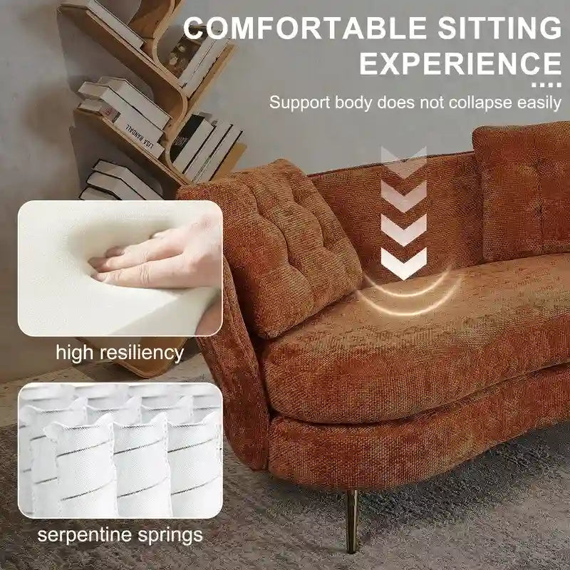 Gepolstertes Sofa mit goldfarbenen Metallbeinen, Club-Zweisitzer für Wohn- und Lesezimmer, Schlafzimmer, Apartment, kleine Räume und Wohnheime