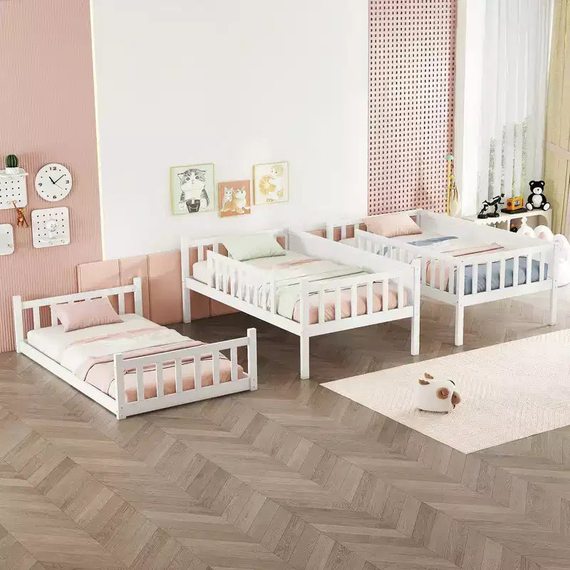Letto a castello triplo per bambini, con tre letti singoli sovrapposti e separabili, scala e spondine, convertibile in 3 letti