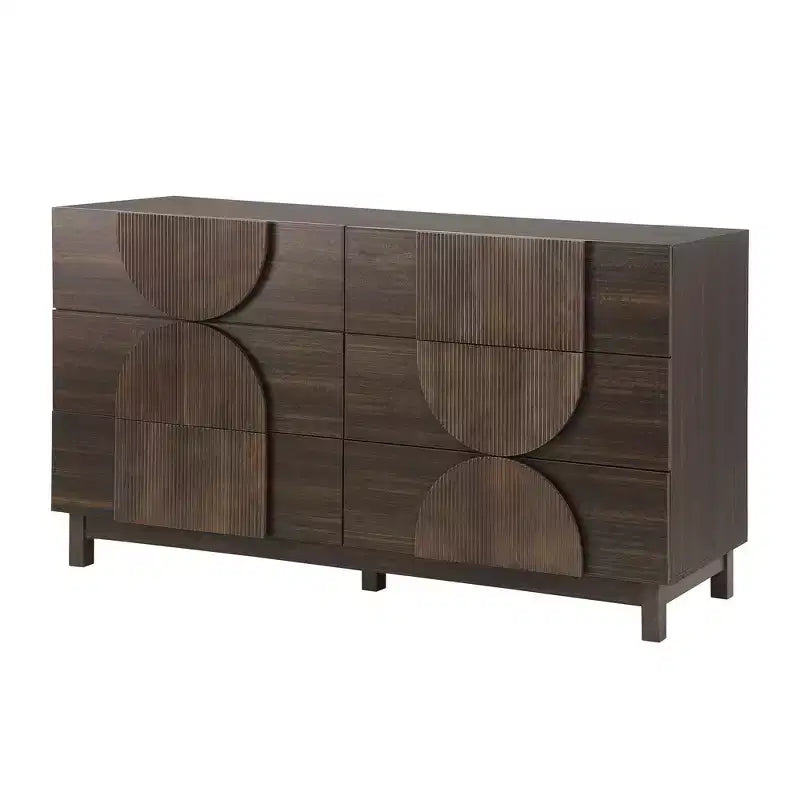 Moderne geometrische Kommode mit 6 Schubladen, breiter Stauraumschrank mit Halbkreismuster für Schlafzimmer und Wohnzimmer