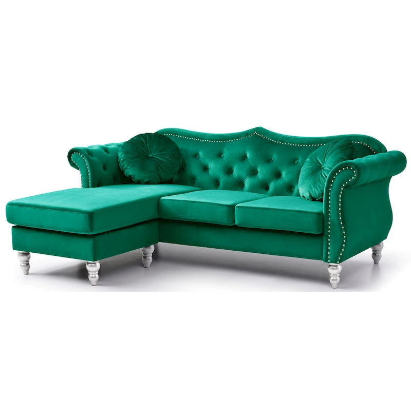 Hollywood-fluwelen bank met omkeerbare chaise longue