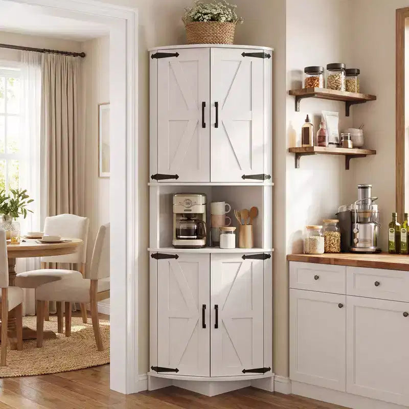 COZONY 65 Bauernhaus-Eckschrank mit Türen und verstellbaren Einlegeböden, hoher Eckschrank für Küche und Wohnzimmer