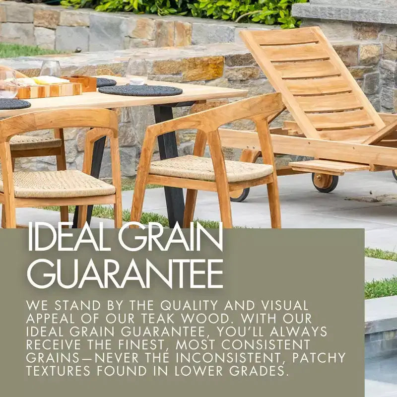 Nordic Teak Natur Outdoor-Chaiselongue mit Beistelltisch - Beige