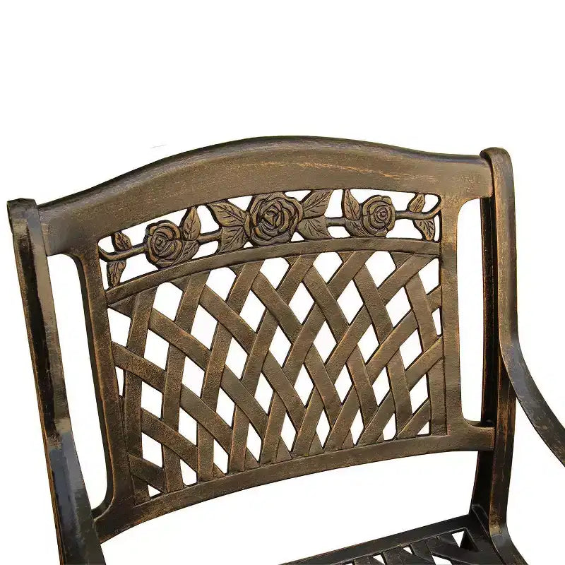 Ensemble repas de patio 5 pièces, table ronde en aluminium de 48 à treillis traditionnel, finition bronze résistante aux UV - Oakland Living : sièges d’extérieur pour quatre personnes