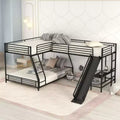 Lit superposé en métal avec lits jumeaux et grand lit, lit superposé en forme de L pour 3 enfants, lit superposé triple robuste avec bureau et toboggan, noir