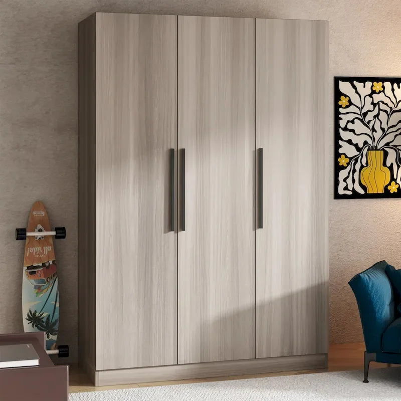 Timechee 47.2 Armoire Clothes Storage Solid Wood Handles Wardrobe White