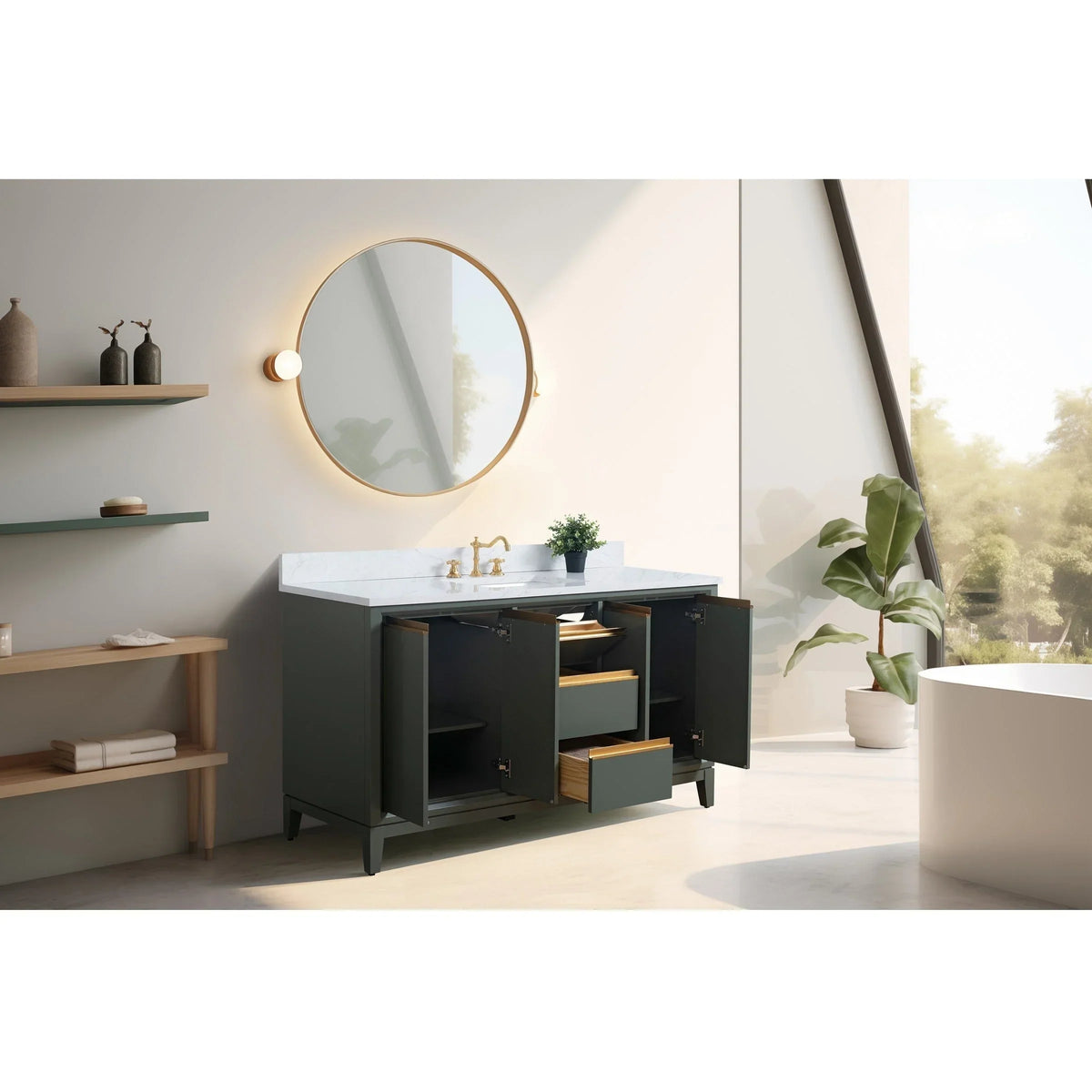 Vanity Art Bathroom Vanity with Ceramic Sink and Engineered Marble Top