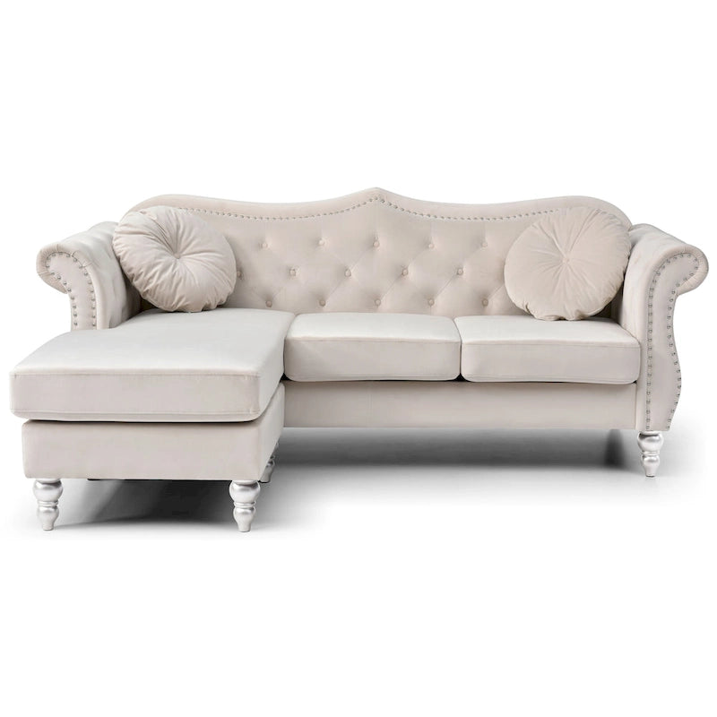 Hollywood-fluwelen bank met omkeerbare chaise longue