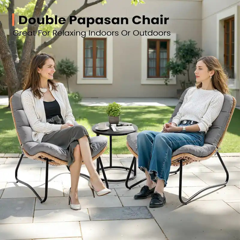 Papasan-Sessel aus PE-Rattan mit Kissen für drinnen und draußen