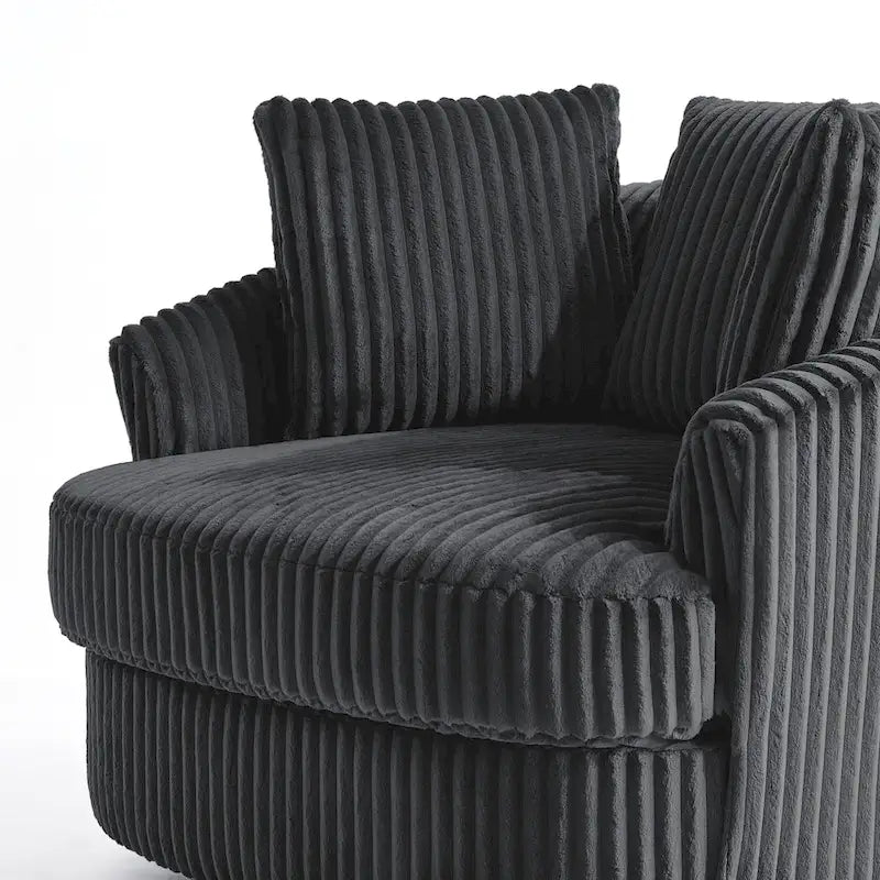 Set da 2 poltrone girevoli a botte oversize da 43 W in morbido velluto a coste con cuscini