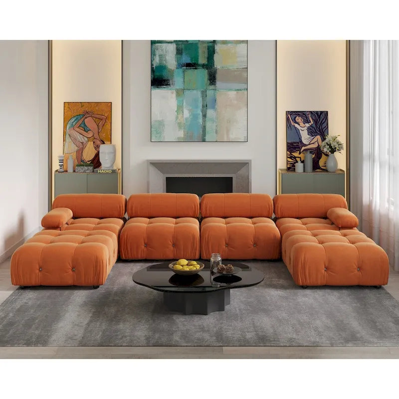 Canapé modulaire convertible de 138, canapé minimaliste en velours en U