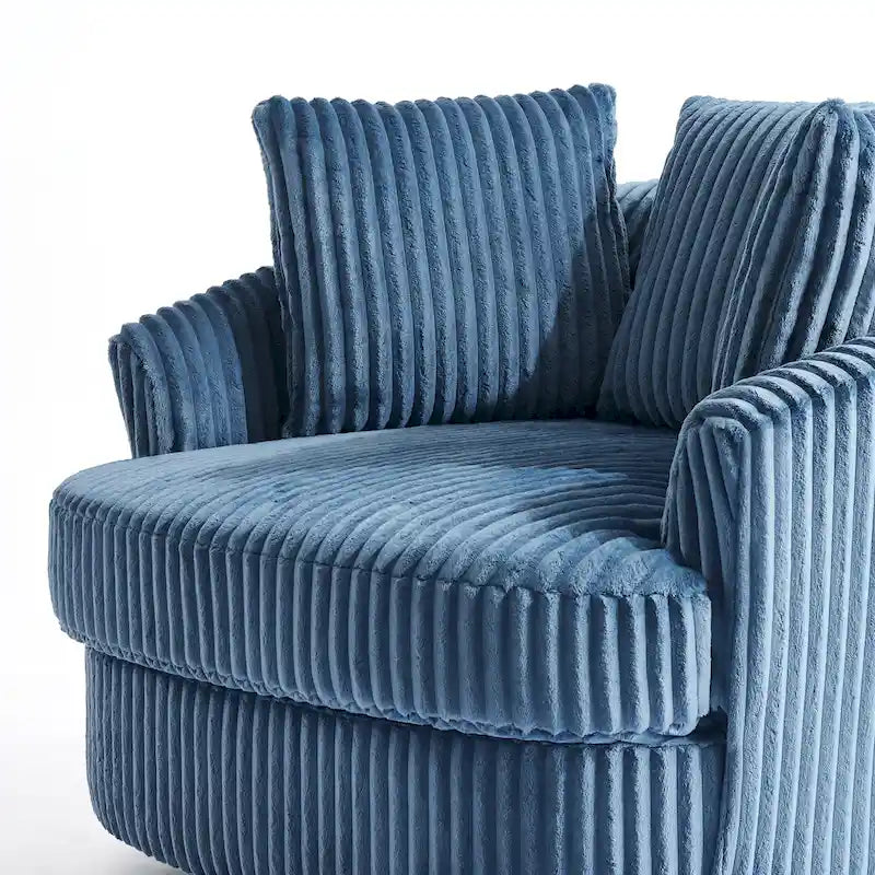 Fauteuil tonneau pivotant surdimensionné en velours côtelé moelleux, accoudoirs rentrés, 43 W
