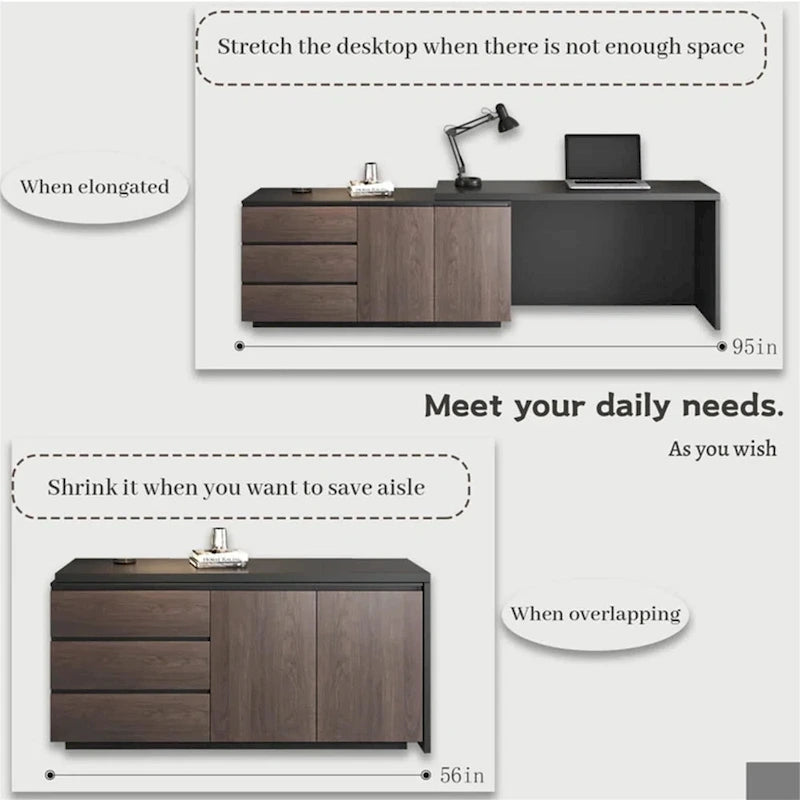 Bureau extensible avec tiroir et commode de rangement pour bureau à domicile