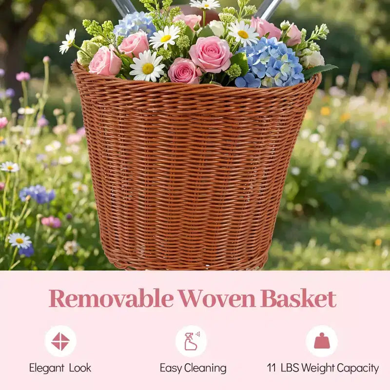 Gymax 24-inch cruiserfiets voor op het strand met verstelbaar zadel, gevlochten mand en bagagedrager voor in de stad