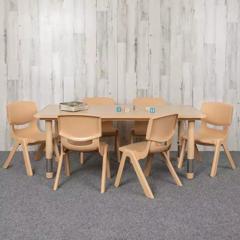 Ensemble table d’activités rectangulaire réglable en hauteur en plastique Emma and Oliver, 23.625W x 47.25L, avec 6 chaises