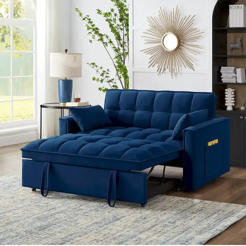 4-in-1-Auszieh-Schlafsofa - Loveseat aus Samt - Schlafcouch mit verstellbarer Rückenlehne und 2 Seitentaschen