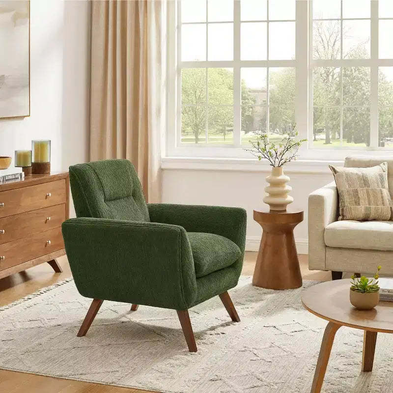 Fauteuil d'appoint confortable en flanelle jacquard Art Leon avec pieds en bois