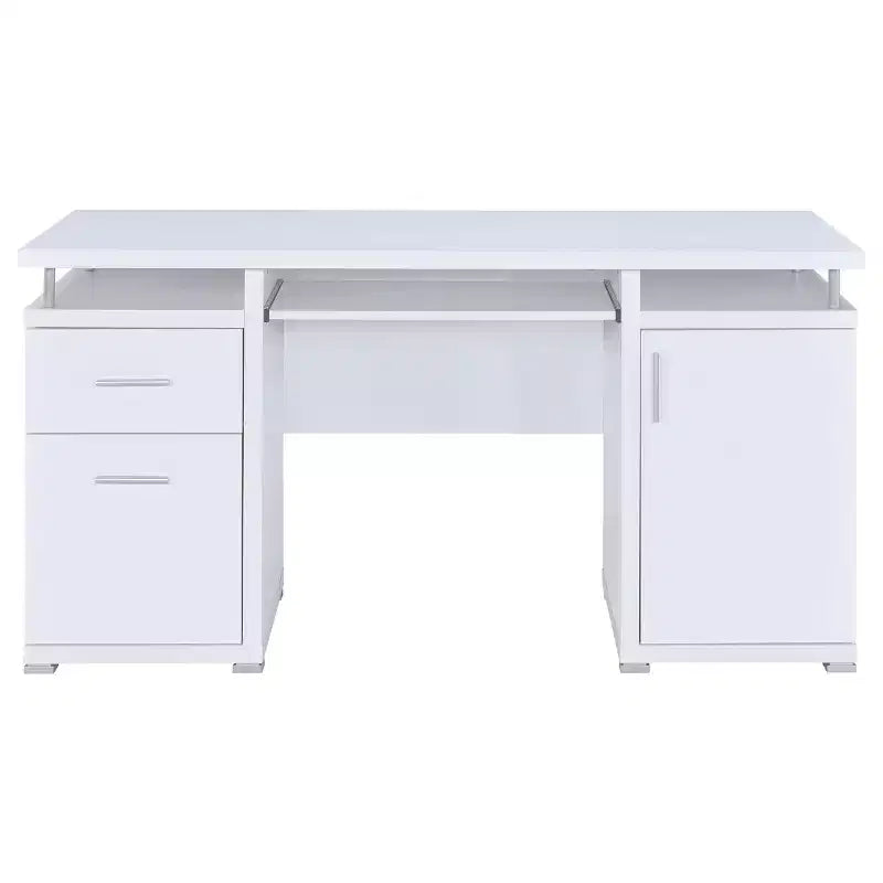 Bureau d’écriture en bois de 55 avec 2 tiroirs, 1 armoire, 1 étagère ouverte et une porte, pour le bureau à domicile ou le coin étude