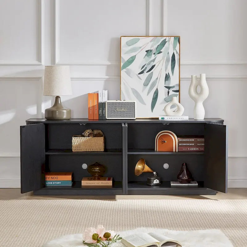 Credenza contenitore e mobile TV con motivo a onde, mobile buffet in legno a righe verticali