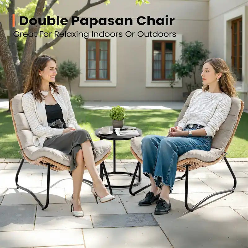 Papasan-Sessel aus PE-Rattan mit Kissen für drinnen und draußen