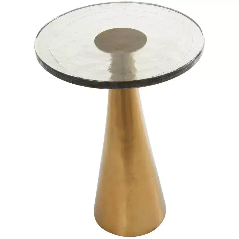 Geometrischer Akzenttisch aus Aluminium in Kegelform mit strukturierter Glasplatte, 24 in
