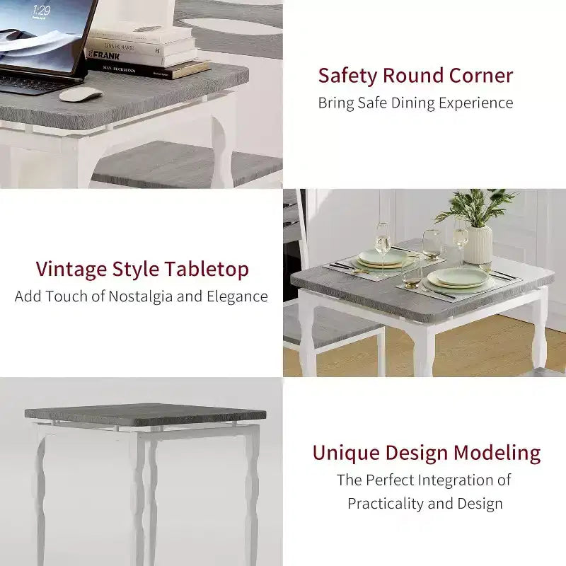 Eetset van 3 delen voor kleine ruimtes, tafel en 2 stoelen met spiraalpoten, compacte keukentafelset voor appartementen