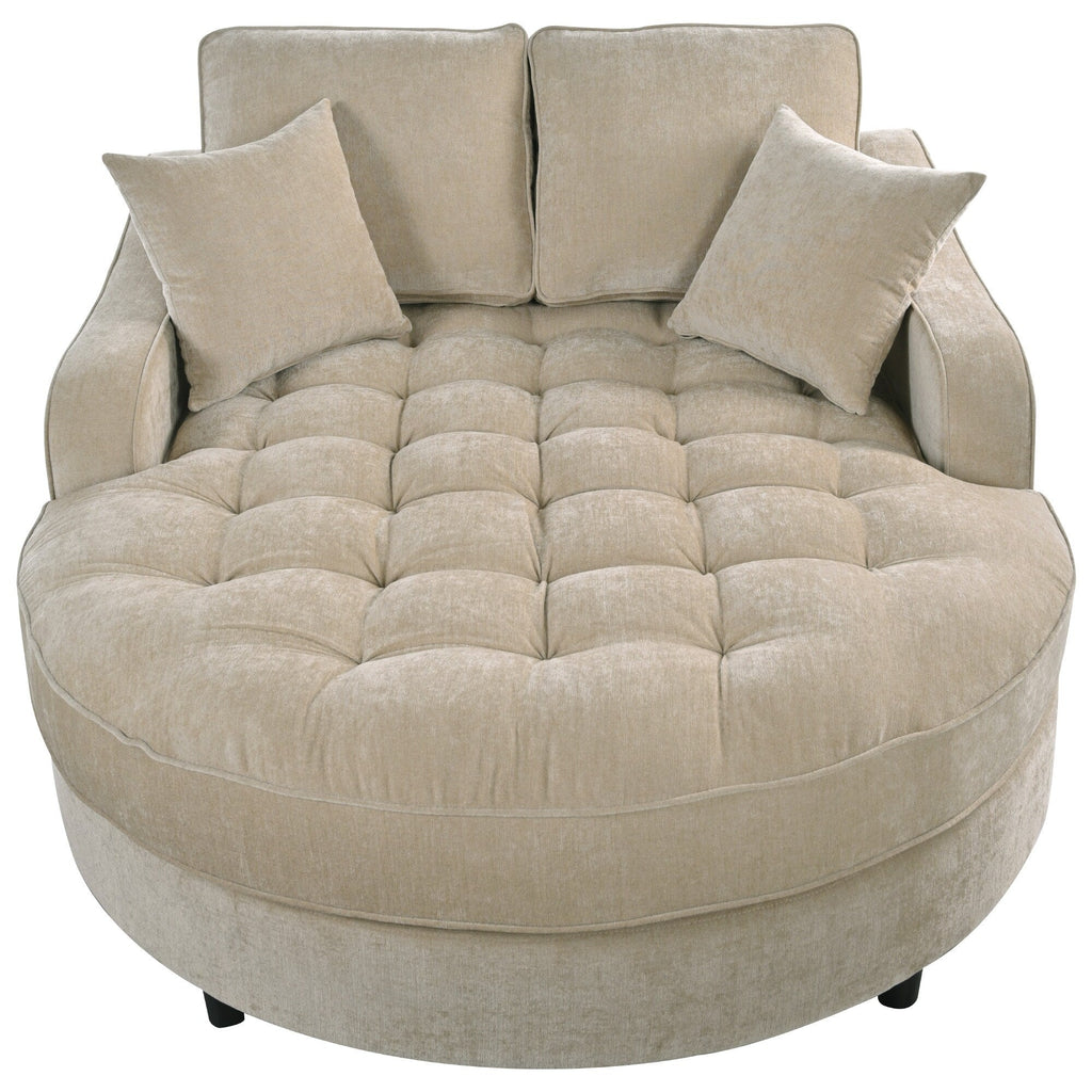 Chaiselongue-Schlafsofa aus Chenille, gepolstertes Sofa mit gesteppter Rückenlehne und 2 abnehmbaren Kissen für das Wohnzimmer