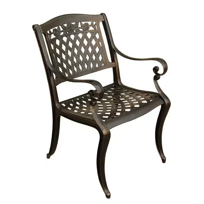 Ensemble repas de patio 5 pièces, table ronde en aluminium de 48 à treillis traditionnel, finition bronze résistante aux UV - Oakland Living : sièges d’extérieur pour quatre personnes
