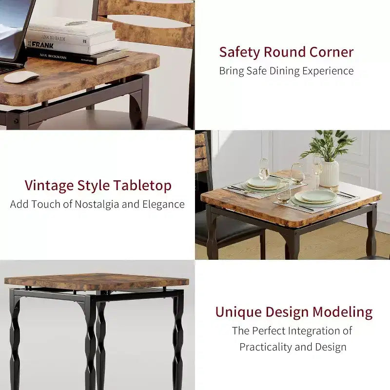 Eetset van 3 delen voor kleine ruimtes, tafel en 2 stoelen met spiraalpoten, compacte keukentafelset voor appartementen