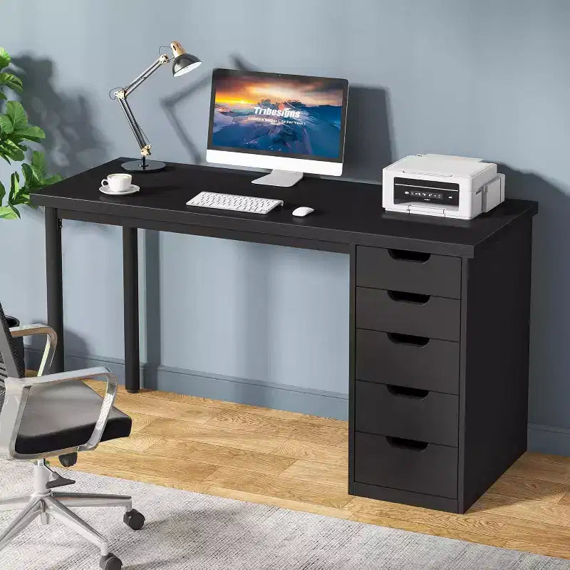 Bureau d’ordinateur Lantine avec 5 tiroirs, bureau moderne et sobre de 47 pouces pour le télétravail, les études et l’écriture, idéal pour les petits espaces