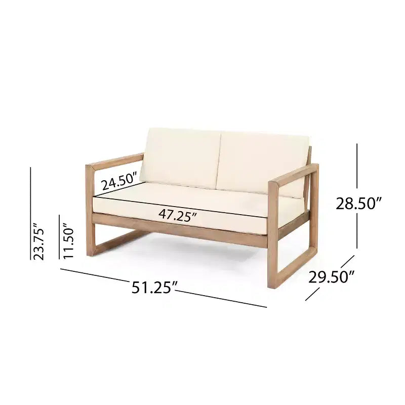 Tuinmeubelset van acaciahout, loungeset voor buiten met salontafel en zachte kussens voor de achtertuin, veranda en het balkon, beige - Merax